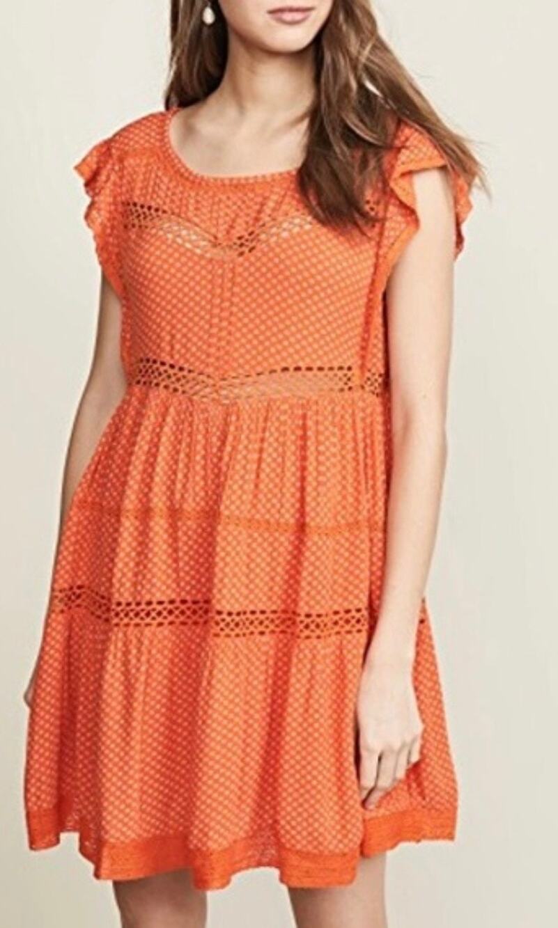 Free People small orange Retro Kitty Crochet Trim Mini Babydoll Tangerine Dress